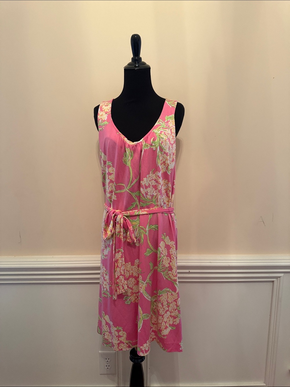 Lilly Pulitzer Pink Floral V-Neck Sundress with Green Accents XL